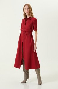 Red Front Zipper Long Dress