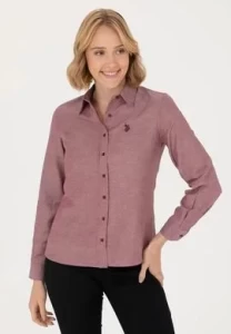 Women's Burgundy Long Sleeve Basic Shirt