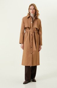 Beige Belted Trench Coat with Snap Closure