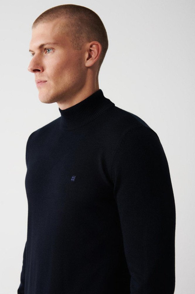 Avva Navy Blue Knitwear Sweater