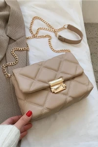 bag&more cream quilted patterned chain strap shoulder bag