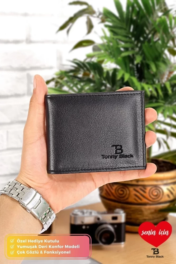 Tonny Black-Original Men's Stylish Leather Wallet with Black Gift Box, Wallet with Card Holder and Paper Money Compartment