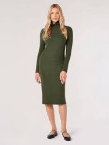 High neck knit midi dress